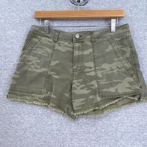 Sanctuary Shorts Womens 28 Green Camo Raw Hem Chino Casual Pockets Mid Rise